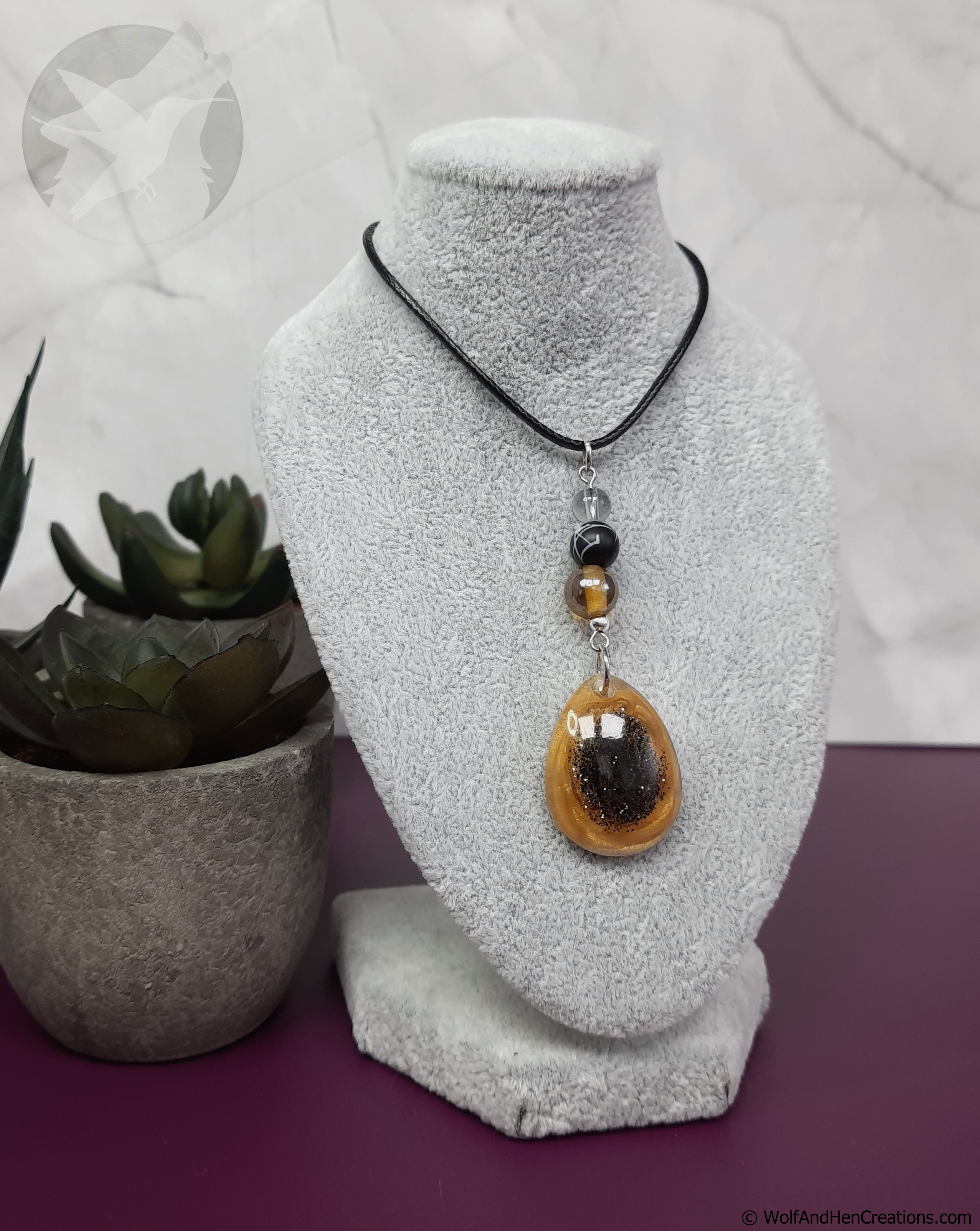 Gold & Black Galaxy Swirl Necklace